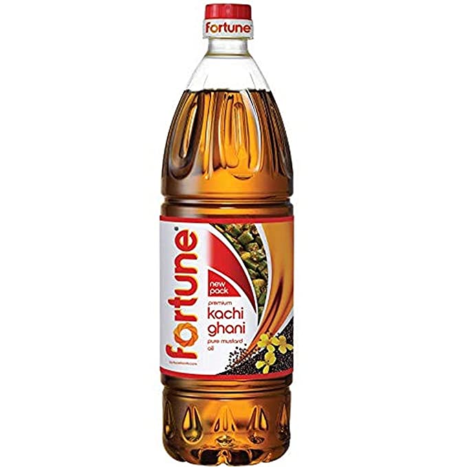 Fortune Kachi Ghani Mustard Oil (1L), Bottle 